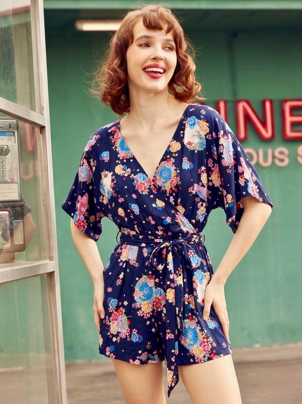 ModCloth x Collectif Vintage Japanese Parasol Floral Romper Retro 1940s Style S